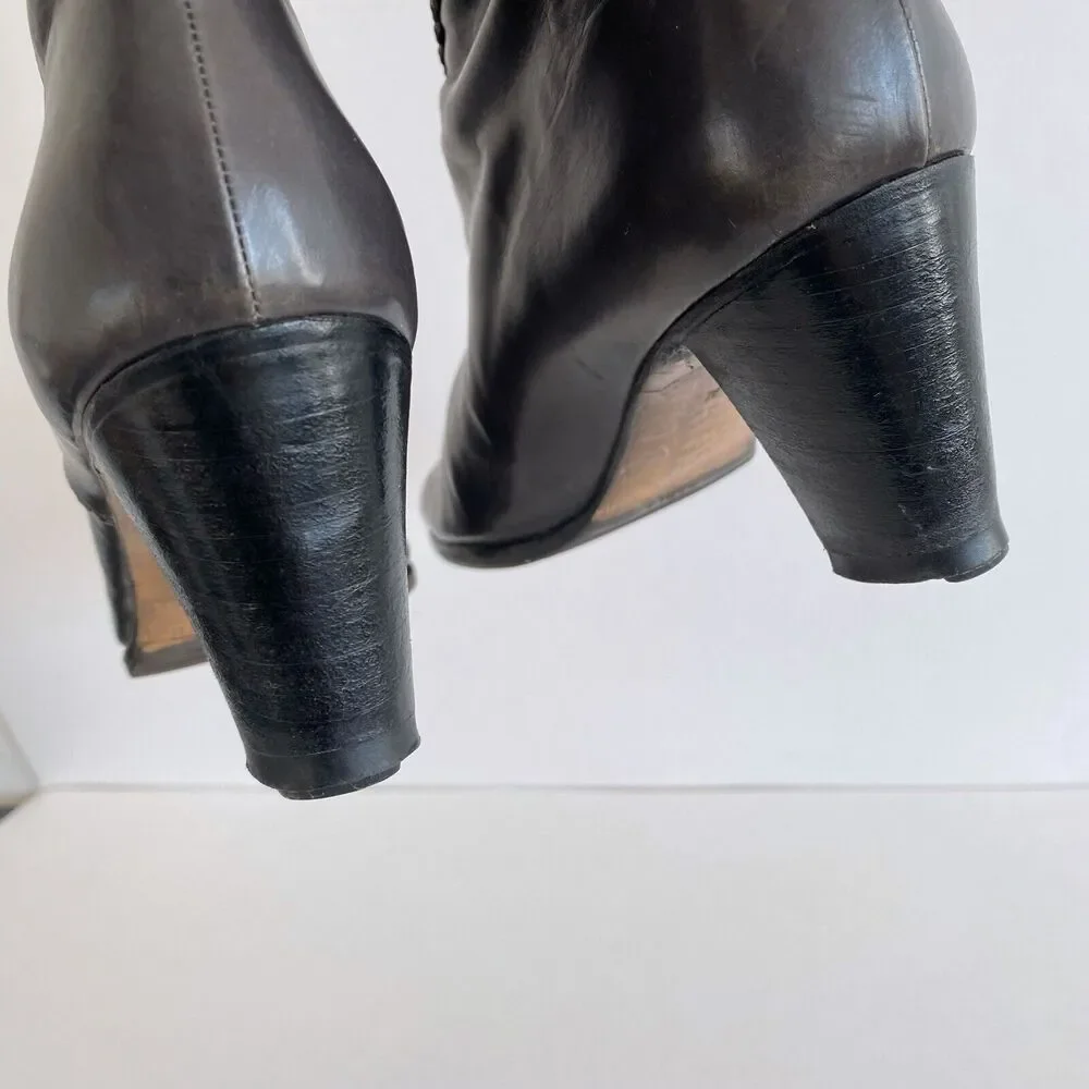 Vintage Salvatore Ferragamo Gray Leather Tall Zip Up Knee-High Boots Size 5 1/2 - Picture 3 of 7